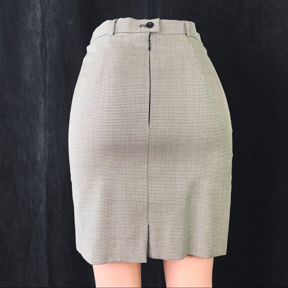 ESCADA HOUNDSTOOTH BLACK DESIGNER SKIRT OFFICE SUMMER WOOL MINI  SKIRT 36 EUC - Picture 8 of 10